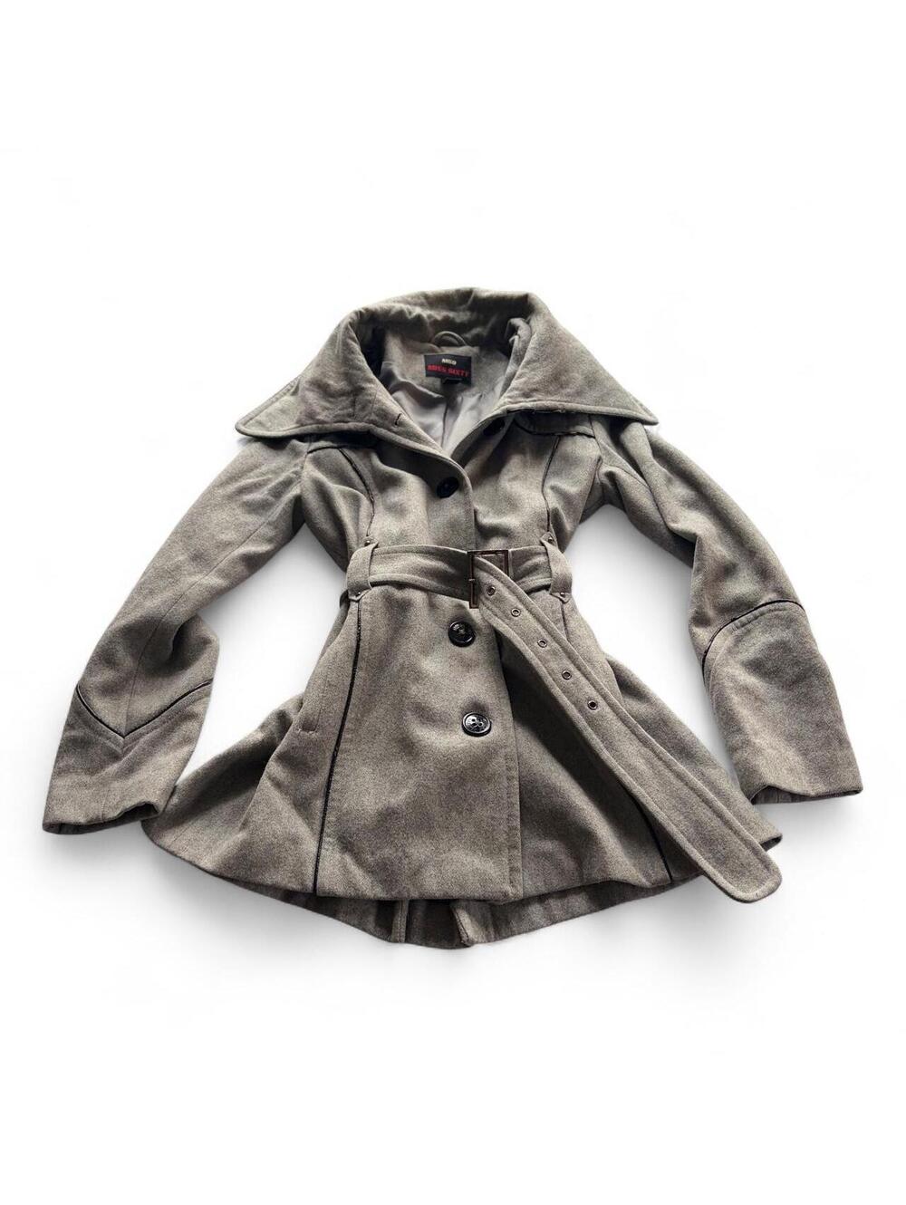 Miss Sixty Vintage Y2K 2000s "M60" Gray Wool Belted Button Coat Size M